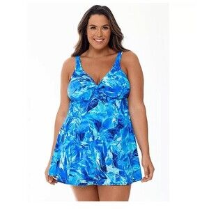 Croft & Barrow Blue Multi Swim Dress Bathing Suit One Piece Beach Vacation 16